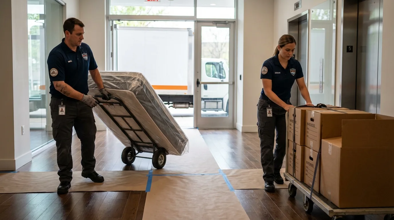 Professional apartment movers loading elevator in Port Gibson, MS